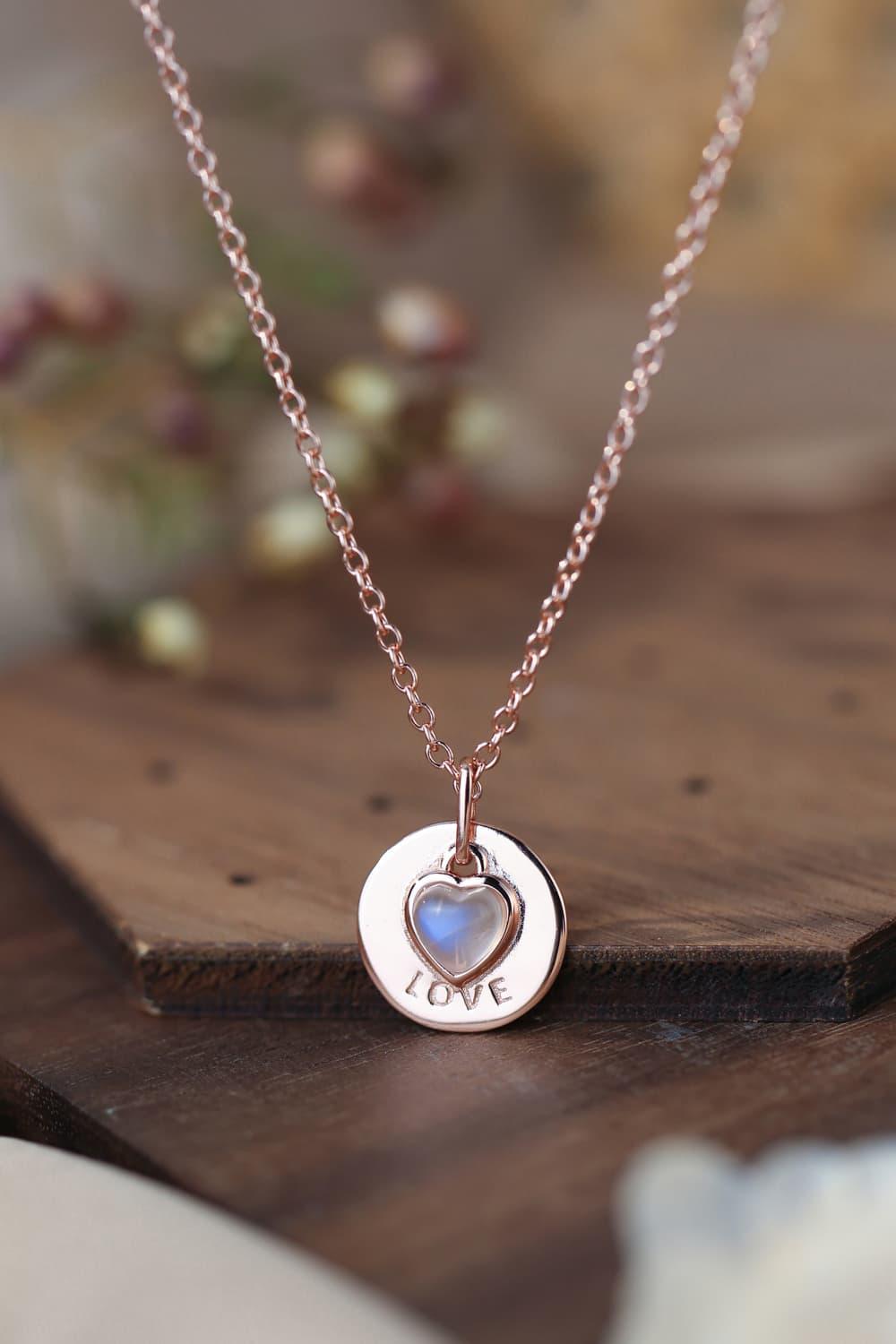 Moonstone LOVE Heart Pendant 925 Sterling Silver Necklace - God's Girl Gifts And Apparel