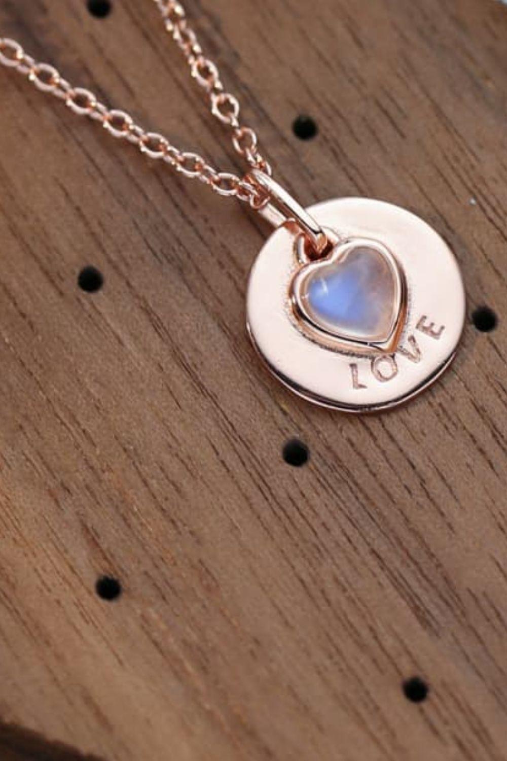 Moonstone LOVE Heart Pendant 925 Sterling Silver Necklace - God's Girl Gifts And Apparel