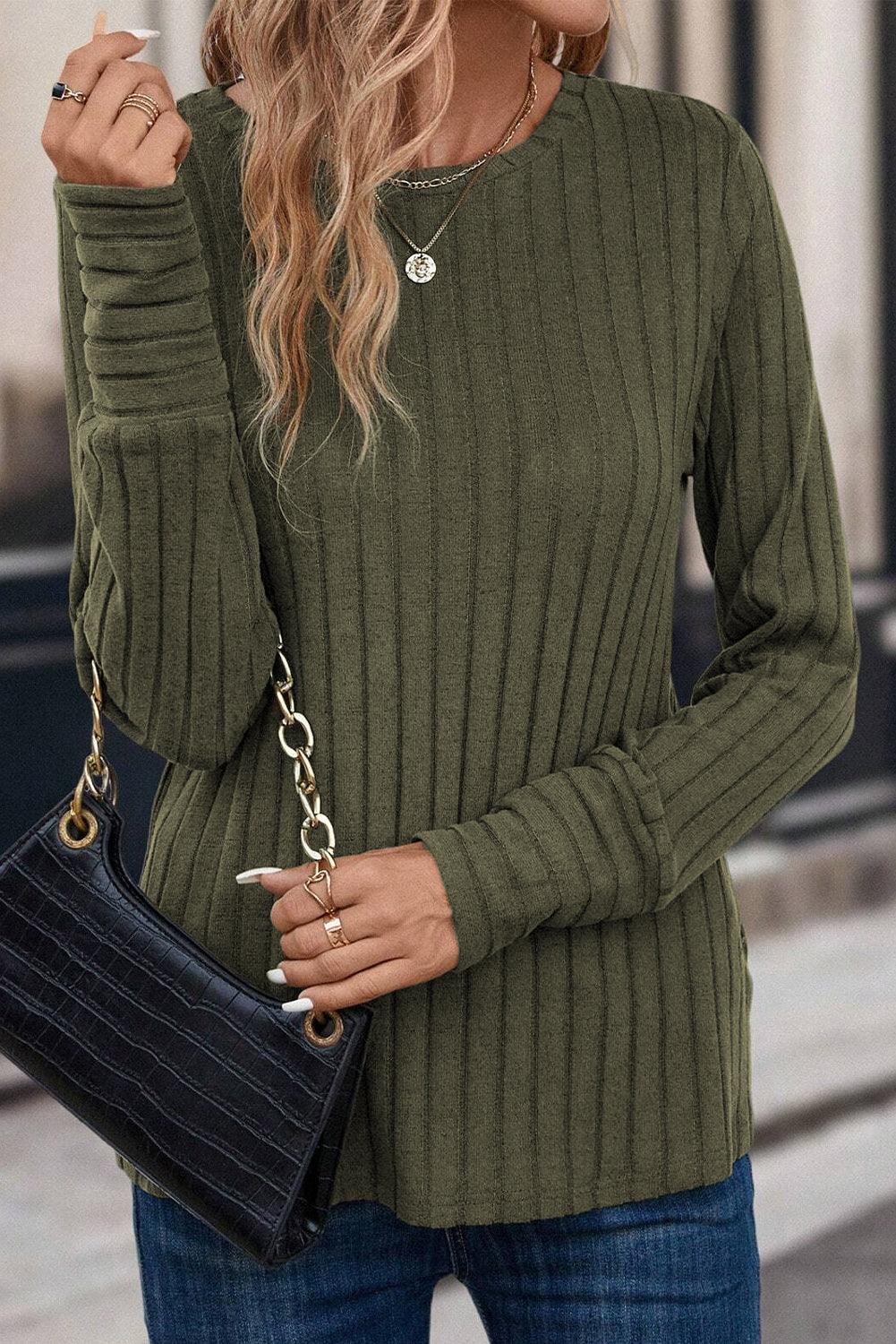 Olive Comfort Ribbed Knit Long Sleeve Top - God's Girl Gifts And Apparel