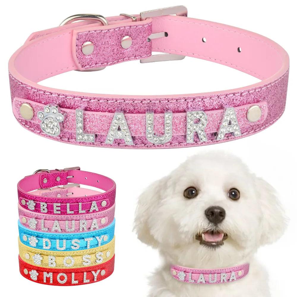 Personalized Rhinestone Bling Leather Dog Collar - God's Girl Gifts And Apparel