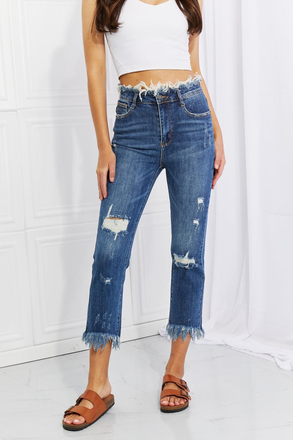 RISEN Full Size Undone Chic Straight Leg Jeans - God's Girl Gifts And Apparel