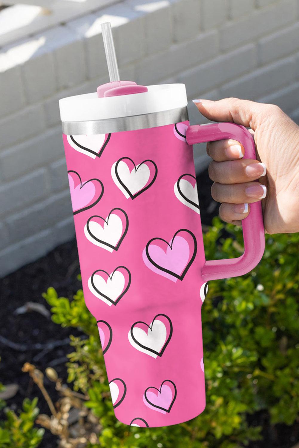 Rose Red Valentines Heart Printed Thermos Cup with Handle 40 oz - God's Girl Gifts And Apparel