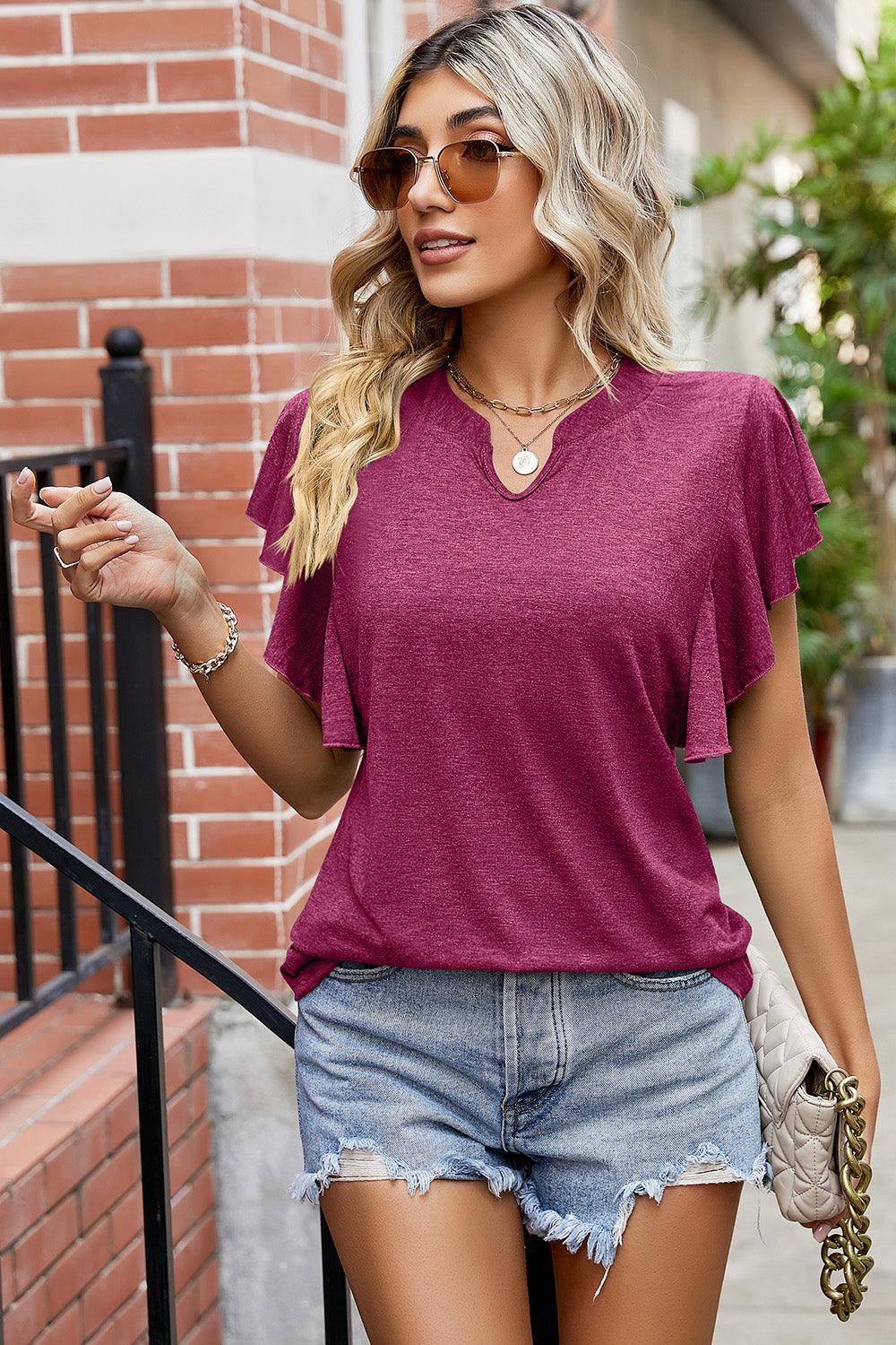 Ruffled Notched Cap Sleeve T-Shirt - God's Girl Gifts And Apparel