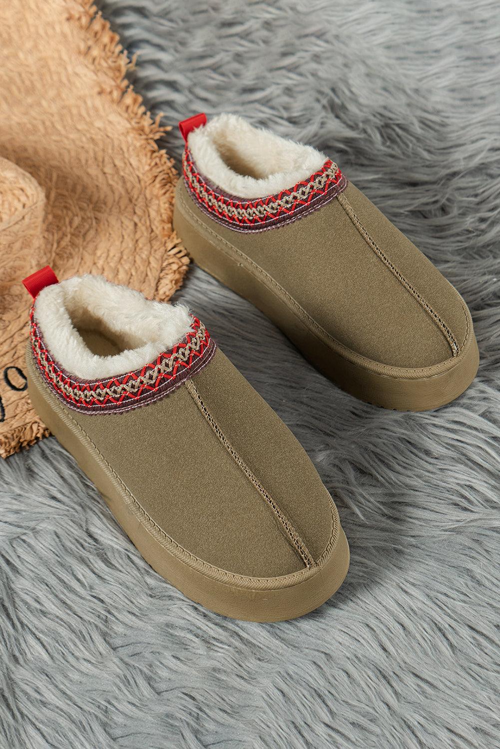 Sage Green Suede Contrast Print Plush Lined Snow Boots - God's Girl Gifts And Apparel