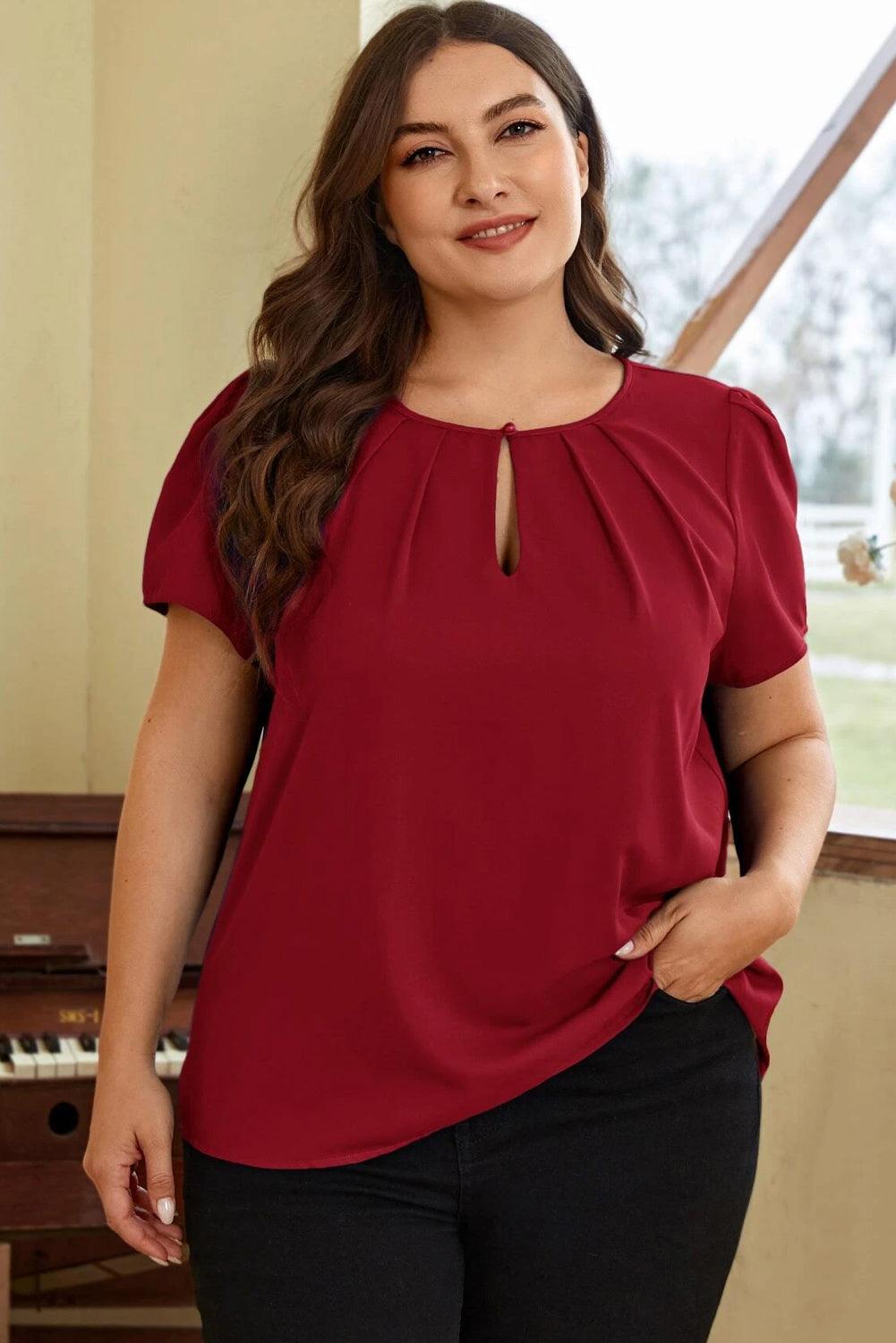 Scarlet Bloom Keyhole Pleated Plus Size Tee - God's Girl Gifts And Apparel