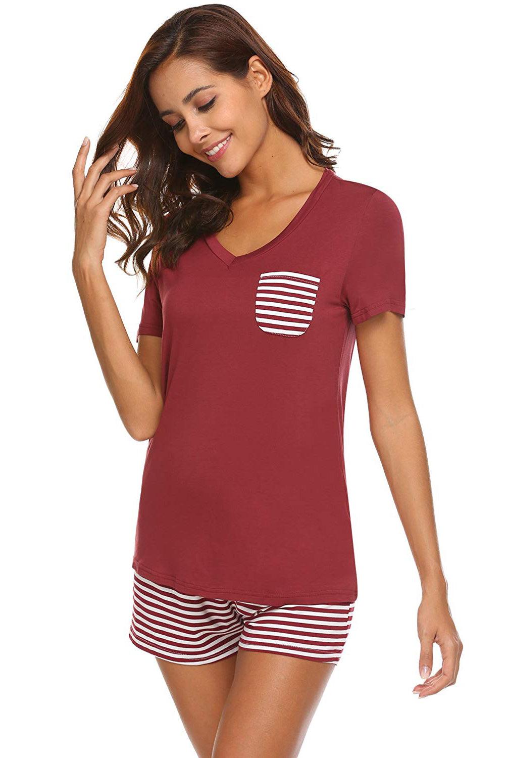 Striped Short Sleeve Top and Shorts Lounge Set - God's Girl Gifts And Apparel