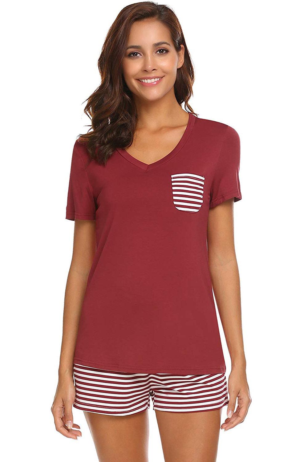 Striped Short Sleeve Top and Shorts Lounge Set - God's Girl Gifts And Apparel