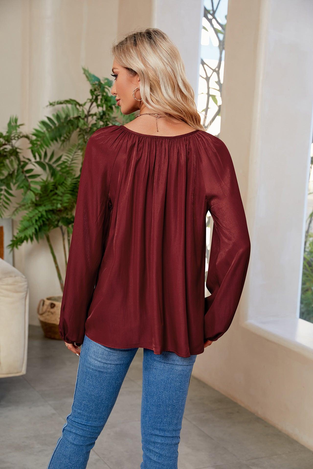 Tie Neck Balloon Sleeve Blouse - God's Girl Gifts And Apparel