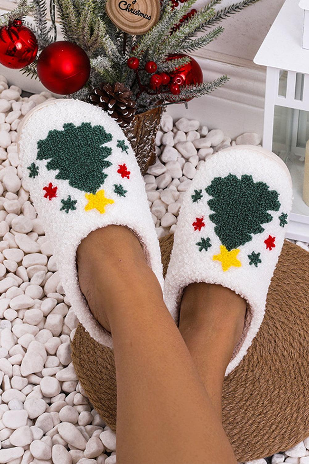White Christmas Tree Pattern Home Slippers - God's Girl Gifts And Apparel