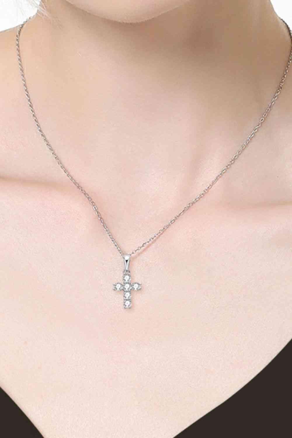 925 Sterling Silver Cross Moissanite Pendant Necklace - God's Girl Gifts And Apparel