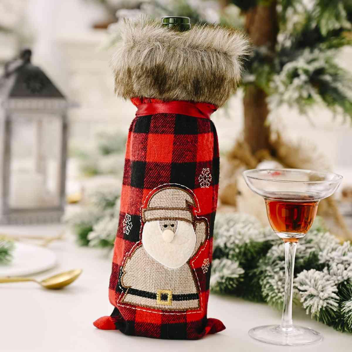 Christmas Graphic Plaid Wine Bottle Cover - God's Girl Gifts And Apparel