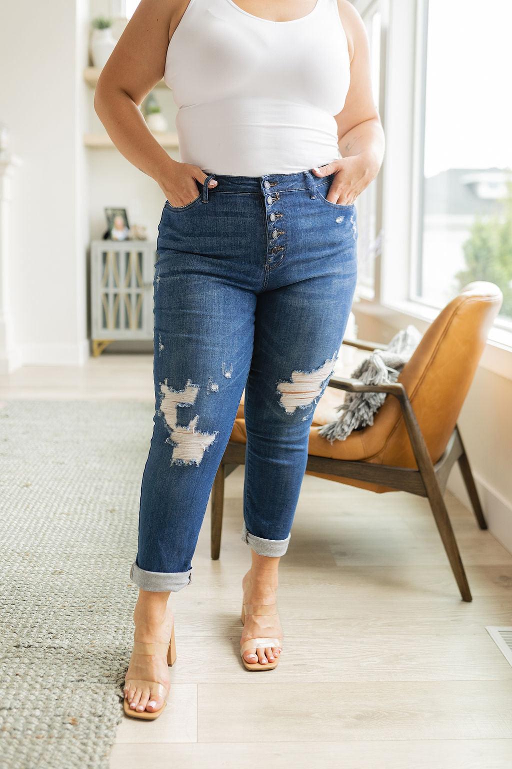 Colt High Rise Button Fly Distressed Boyfriend Jeans - God's Girl Gifts And Apparel
