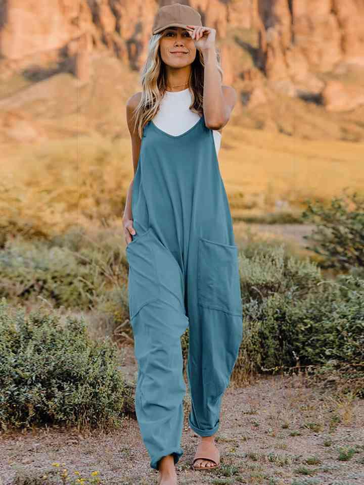 Double Take V-Neck Sleeveless Jumpsuit with Pockets - God's Girl Gifts And Apparel