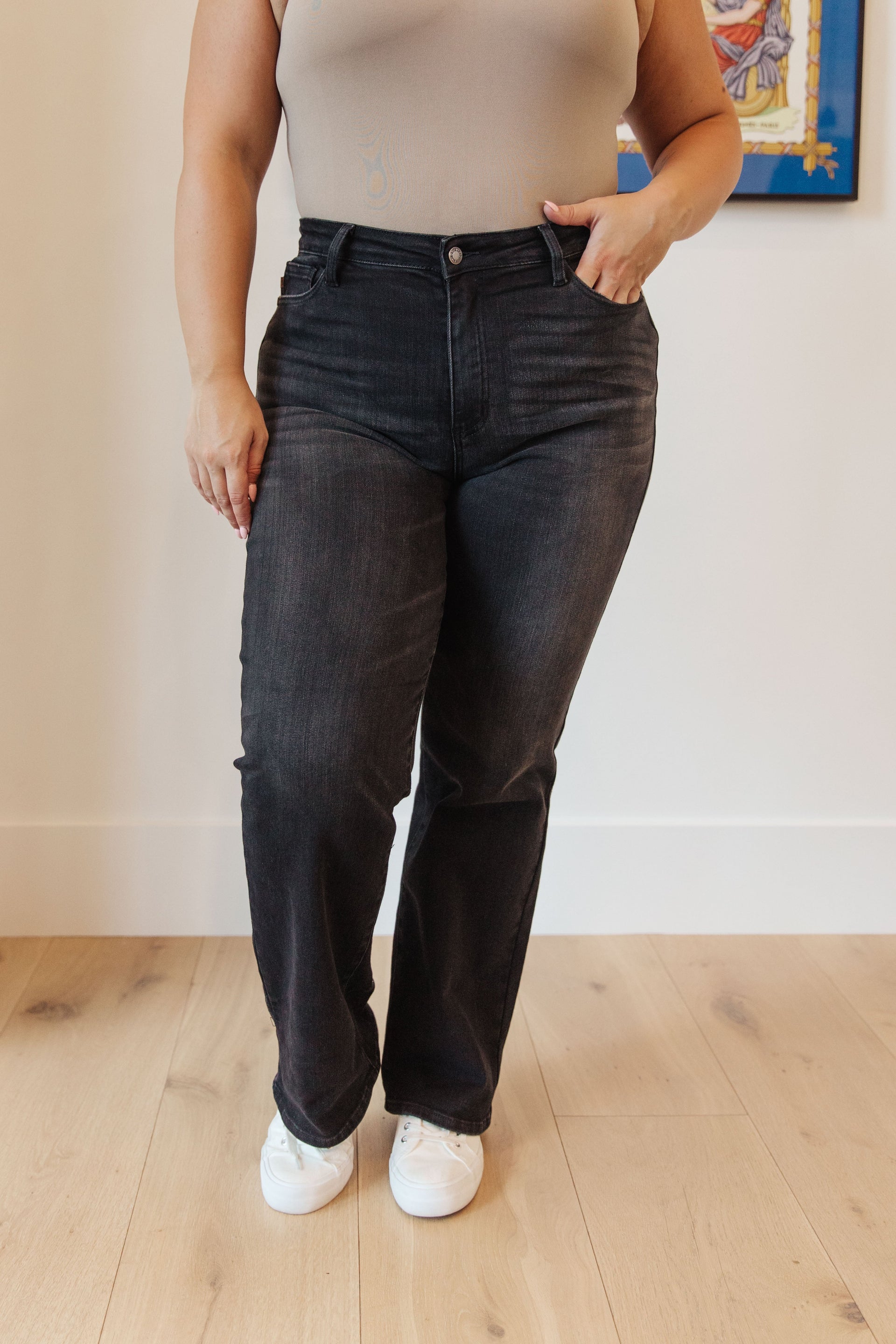 Eleanor High Rise Classic Straight Jeans in Washed Black - God's Girl Gifts And Apparel