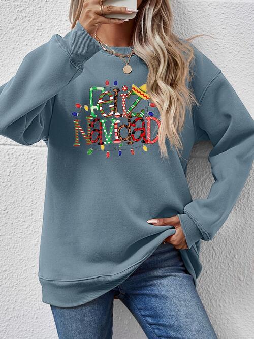 Feliz Navidad Drop Shoulder Graphic Sweatshirt - God's Girl Gifts And Apparel