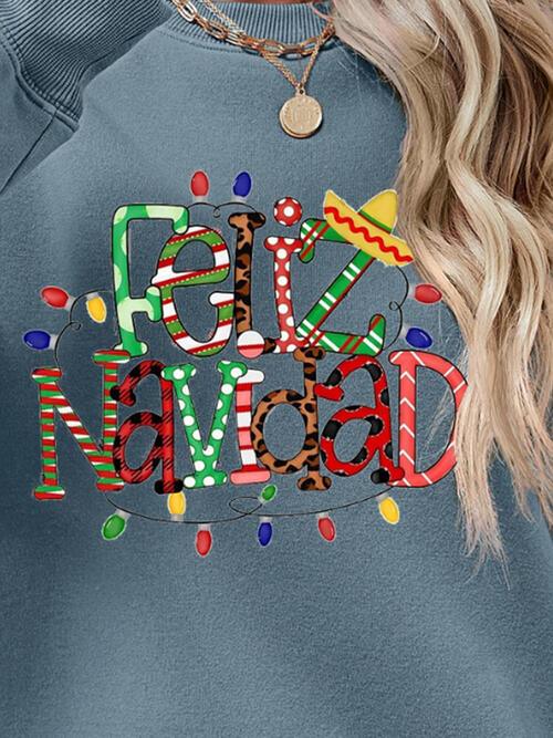 Feliz Navidad Drop Shoulder Graphic Sweatshirt - God's Girl Gifts And Apparel