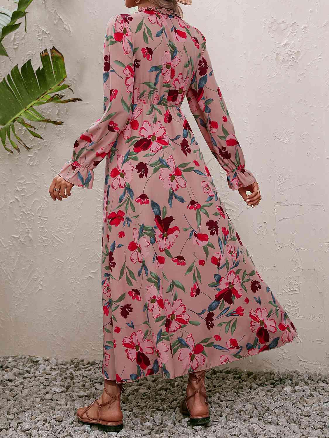 Floral Frill Trim V-Neck Maxi Dress - God's Girl Gifts And Apparel