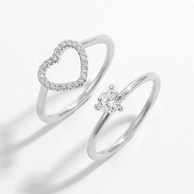 Heart Duo Zircon 925 Sterling Silver Ring Set - God's Girl Gifts And Apparel