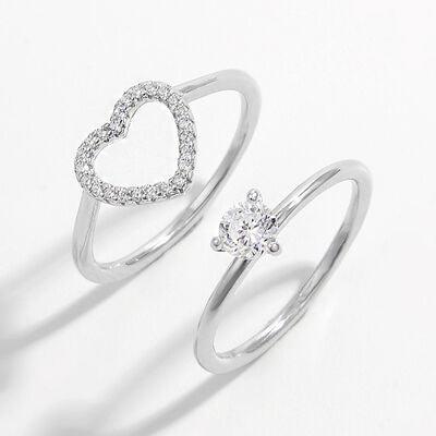 Heart Duo Zircon 925 Sterling Silver Ring Set - God's Girl Gifts And Apparel