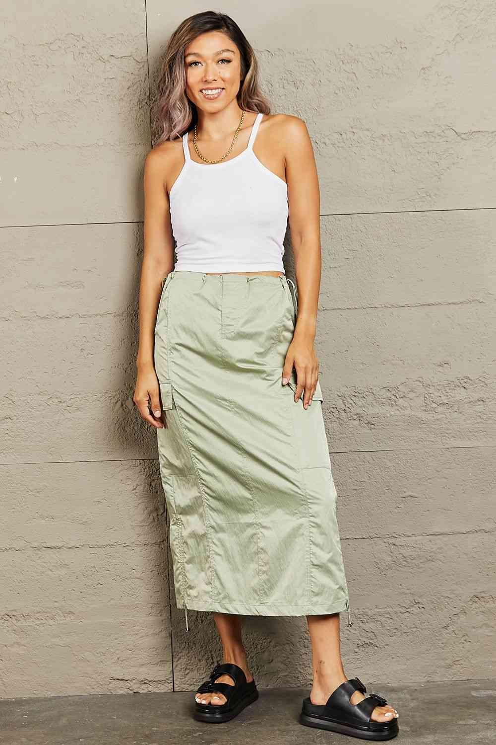 HYFVE Just In Time High Waisted Cargo Midi Skirt - God's Girl Gifts And Apparel