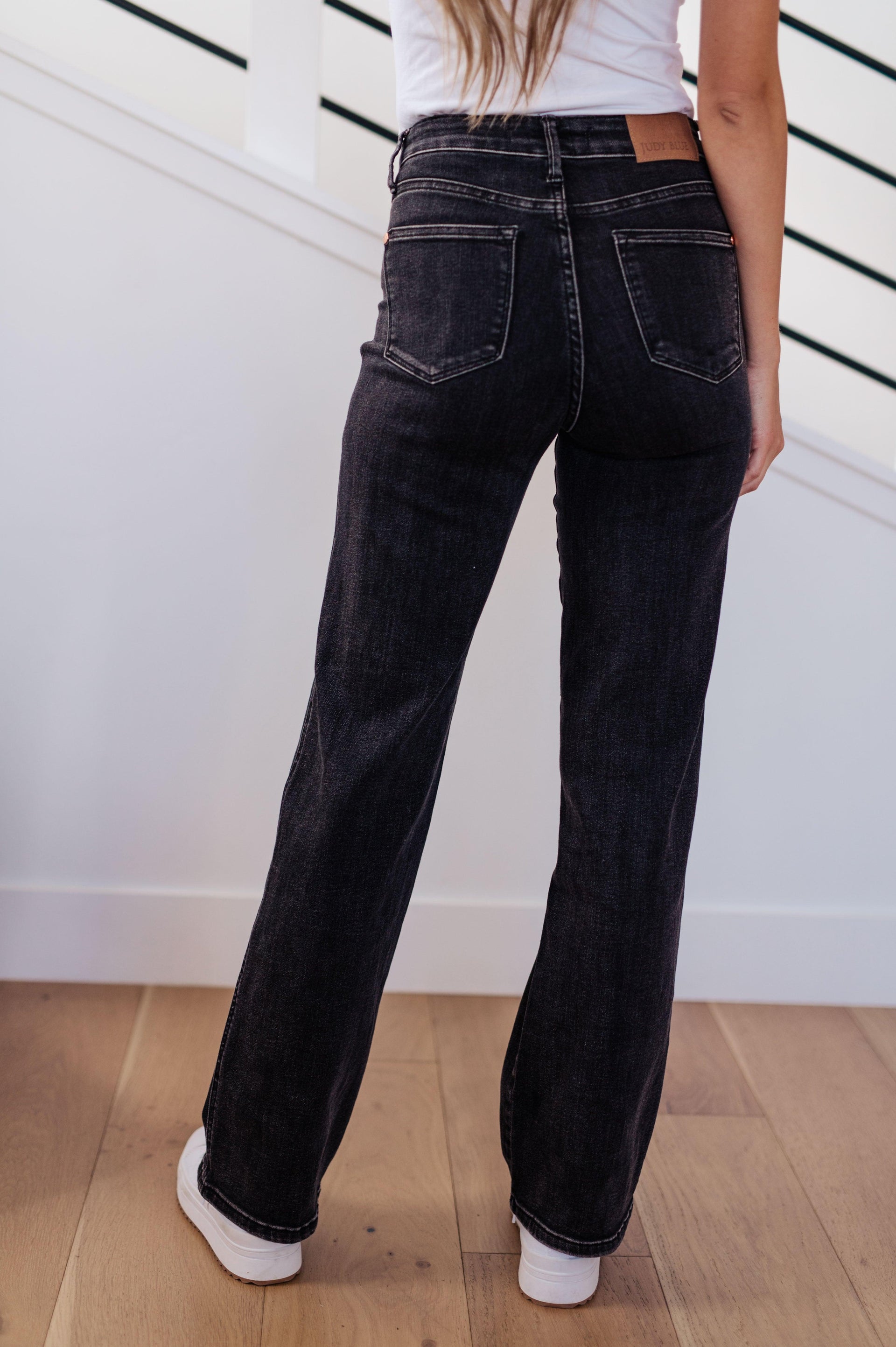 Joan High Rise Control Top Straight Jeans in Washed Black - God's Girl Gifts And Apparel