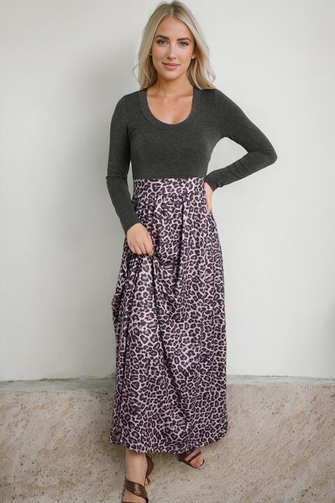 Leopard Print Round Neck Maxi Dress - God's Girl Gifts And Apparel
