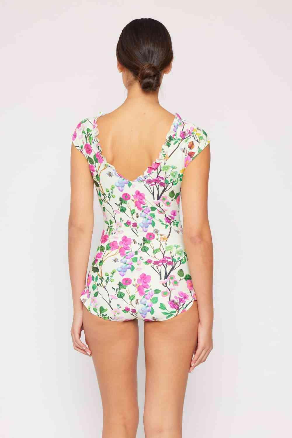Marina West Swim Bring Me Flowers V-Neck One Piece Swimsuit Cherry Blossom Cream - God's Girl Gifts And Apparel