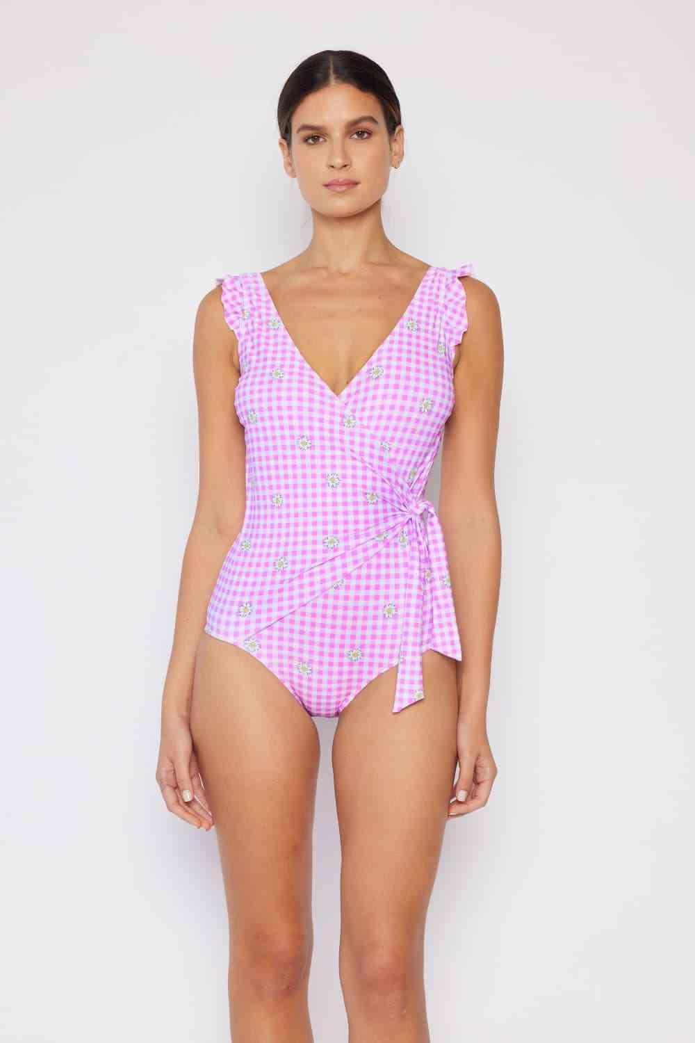 Marina West Swim Full Size Float On Ruffle Faux Wrap One-Piece in Carnation Pink - God's Girl Gifts And Apparel