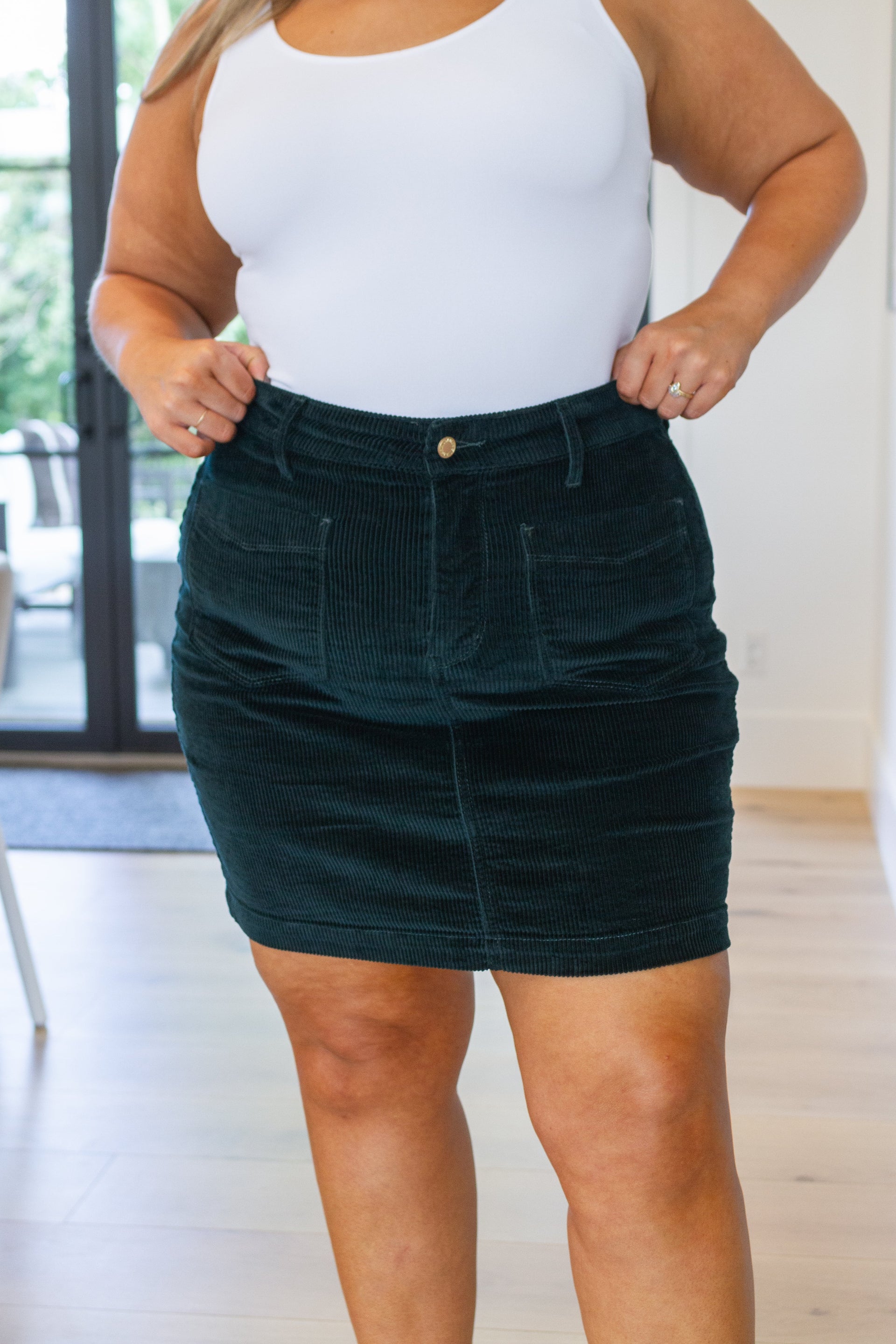 Melinda Corduroy Patch Pocket Skirt in Emerald - God's Girl Gifts And Apparel