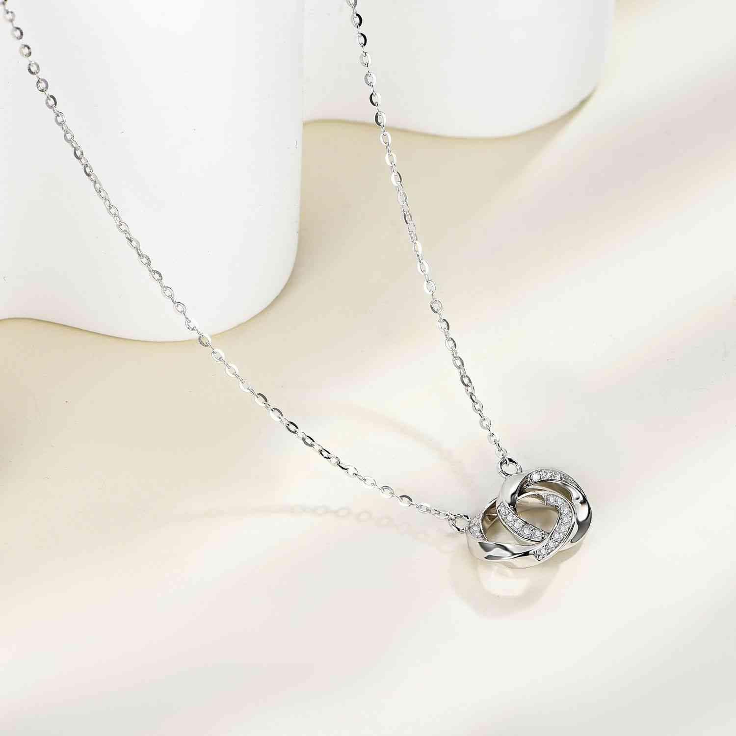 Moissanite 925 Sterling Silver/18K Rose Gold Interlocking/Eternity Hoop Necklace - God's Girl Gifts And Apparel
