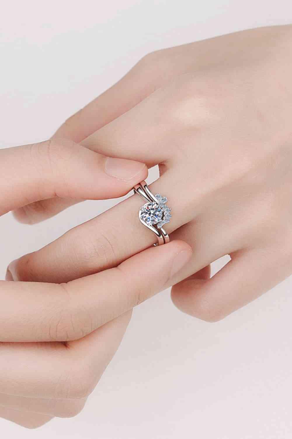 Moissanite Rhodium-Plated Two-Piece Ring Set - God's Girl Gifts And Apparel