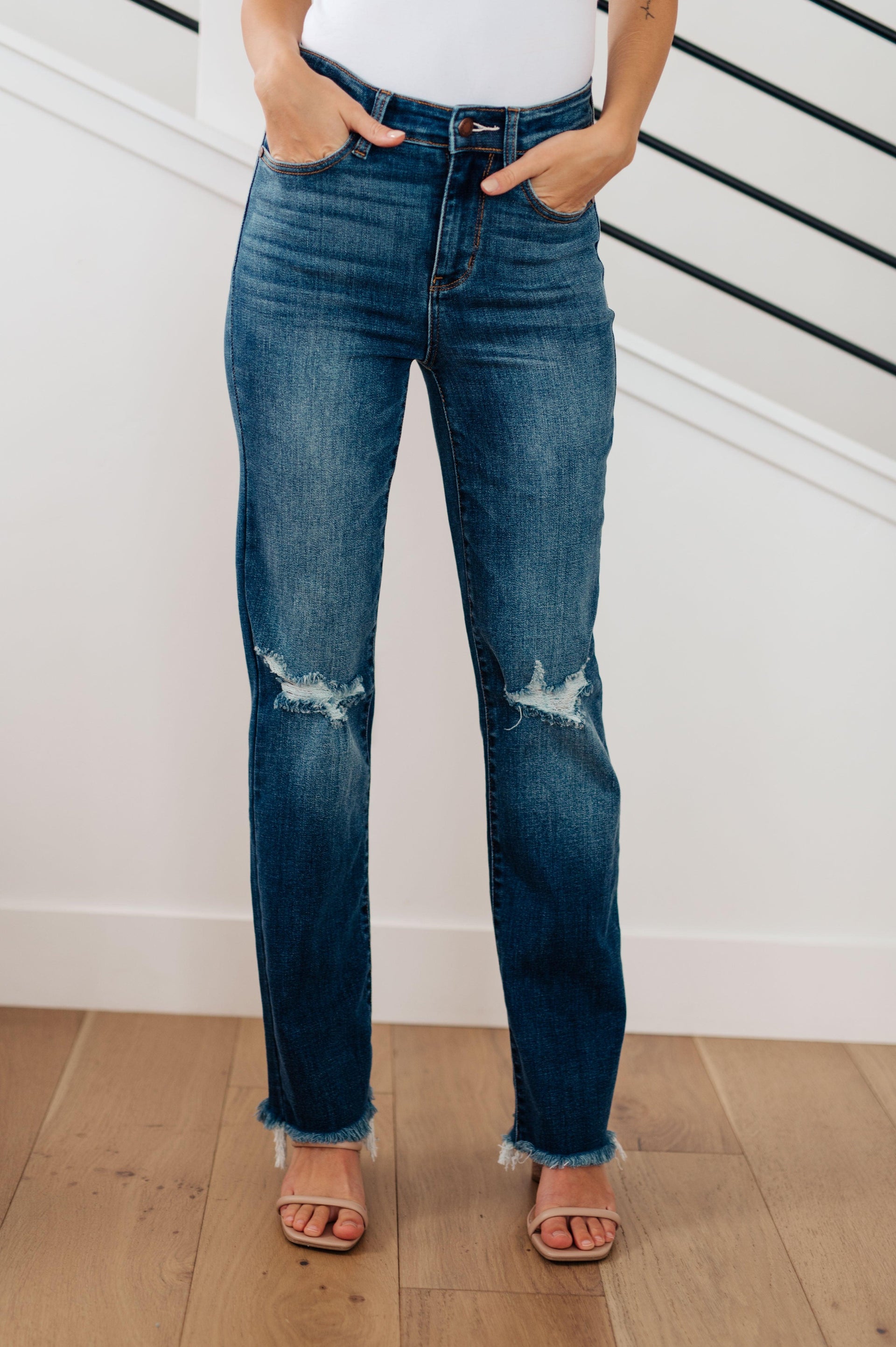 Morgan High Rise Distressed Straight Jeans - God's Girl Gifts And Apparel