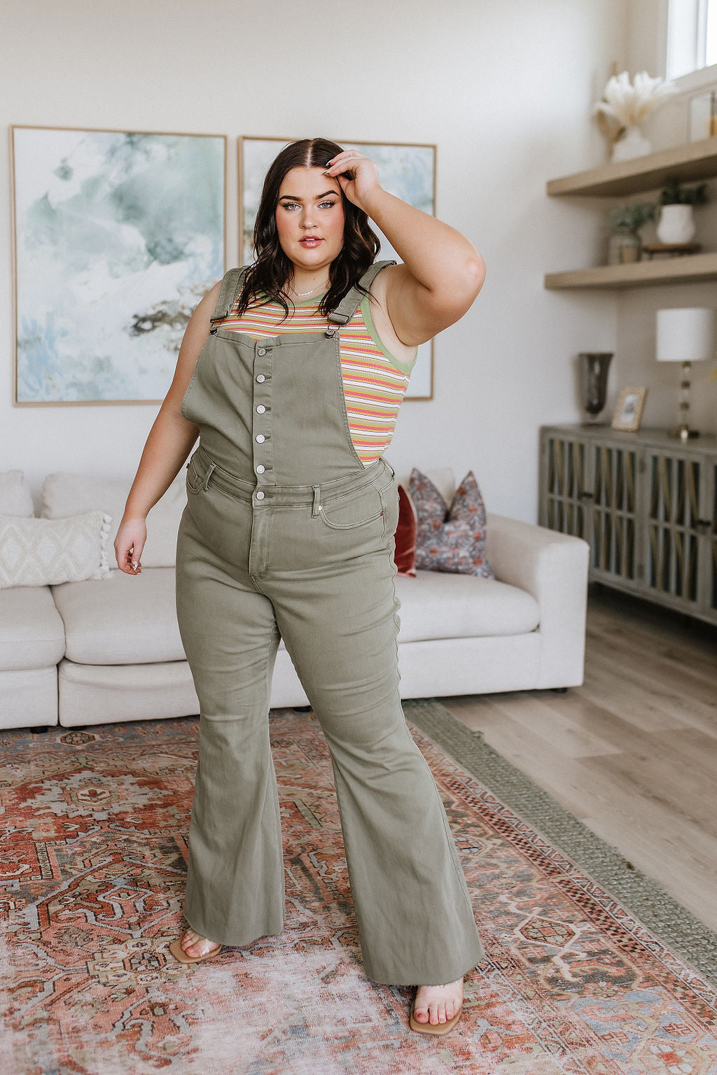 Olivia Control Top Release Hem Overalls in Olive - God's Girl Gifts And Apparel