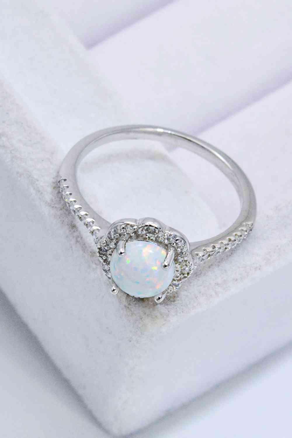 Opal 4-Prong, 925 Sterling Silver, Platinum-Plated Ring - God's Girl Gifts And Apparel