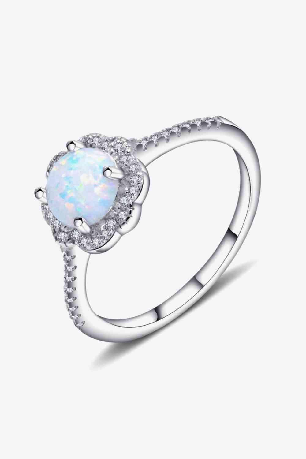 Opal 4-Prong, 925 Sterling Silver, Platinum-Plated Ring - God's Girl Gifts And Apparel
