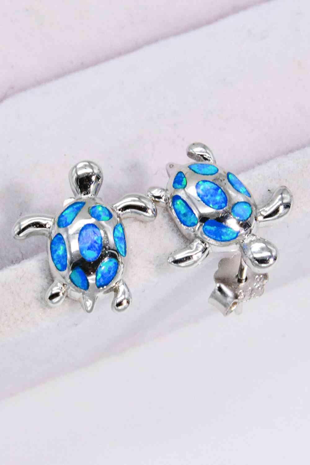 Opal Turtle Platinum-Plated Stud Earrings - Elevate Your Style with Subtle Sparkle - God's Girl Gifts And Apparel