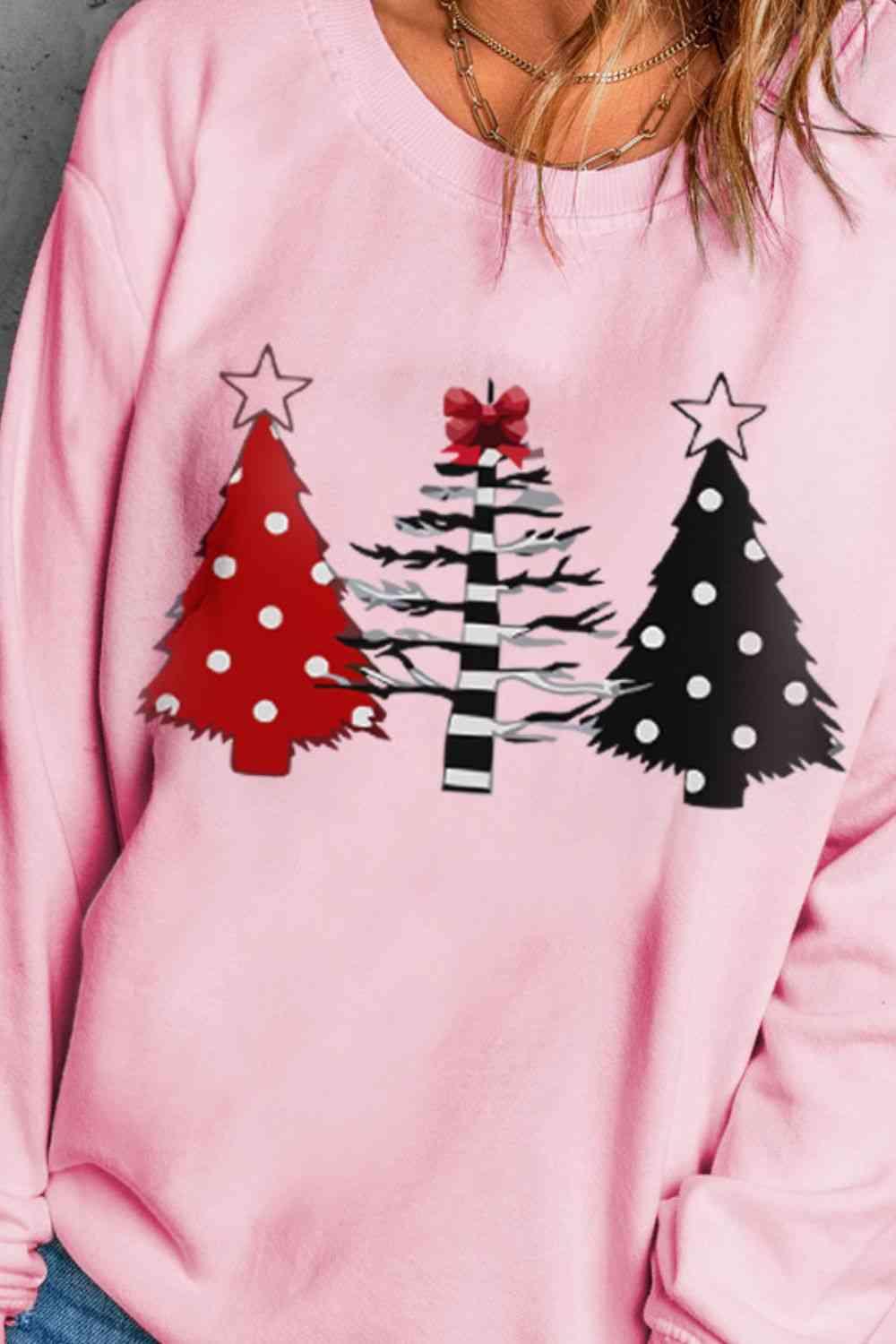 Pink Christmas Tree Graphic Sweatshirt - God's Girl Gifts And Apparel