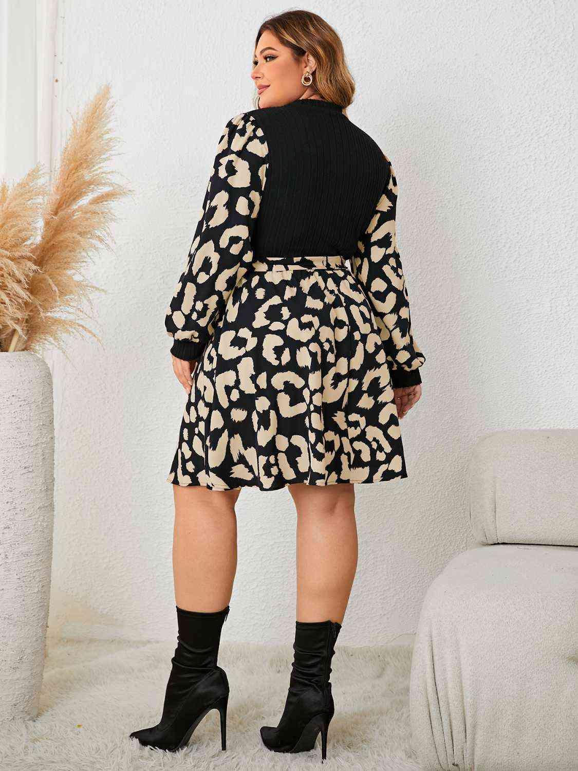 Plus Size Large Leopard Print, Splicing Dress - God's Girl Gifts And Apparel