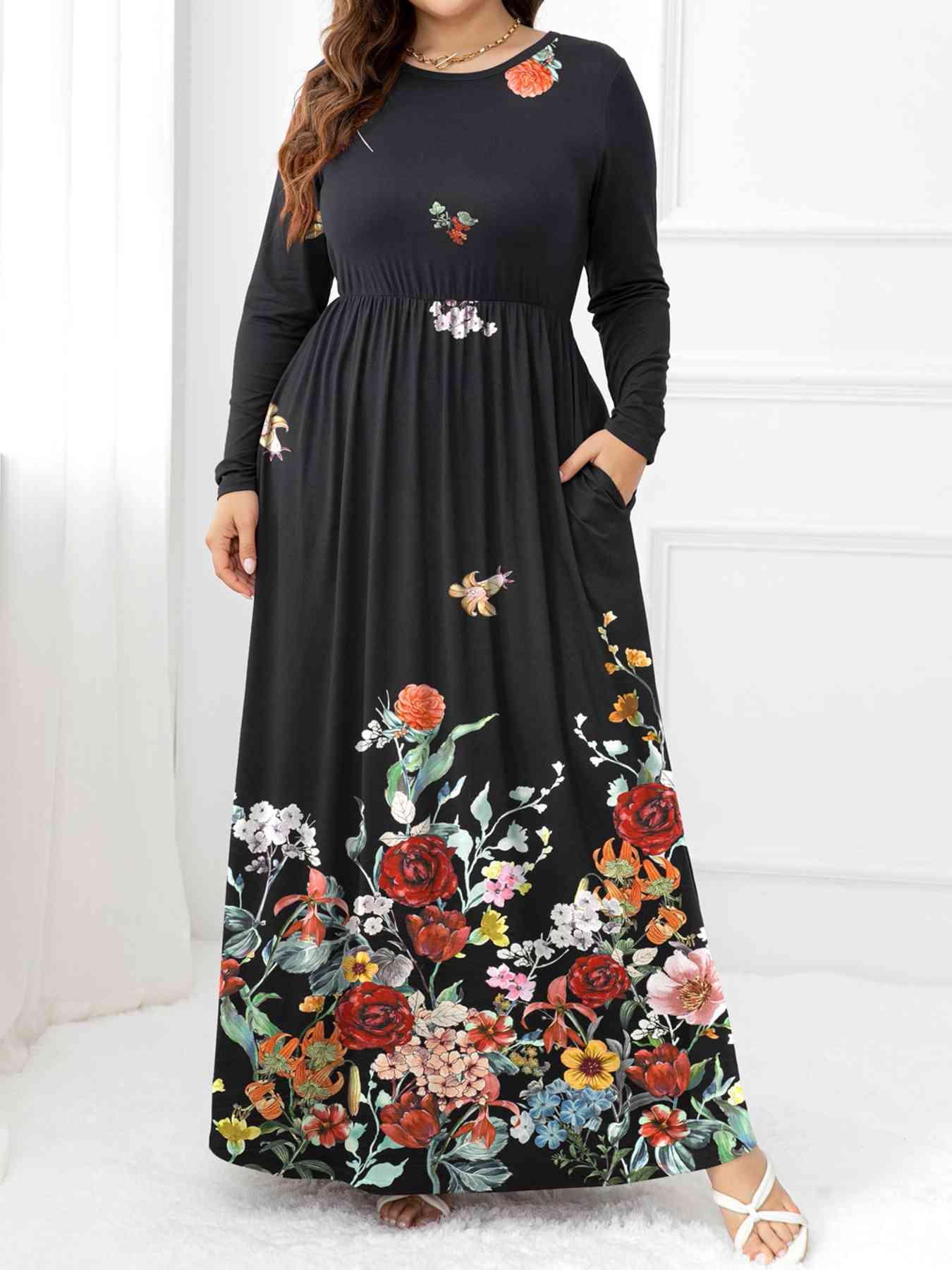 Plus Size Round Neck Maxi Dress with Pockets - God's Girl Gifts And Apparel