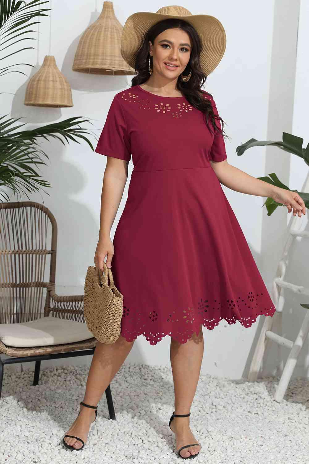 Plus Size Round Neck Openwork Dress - God's Girl Gifts And Apparel