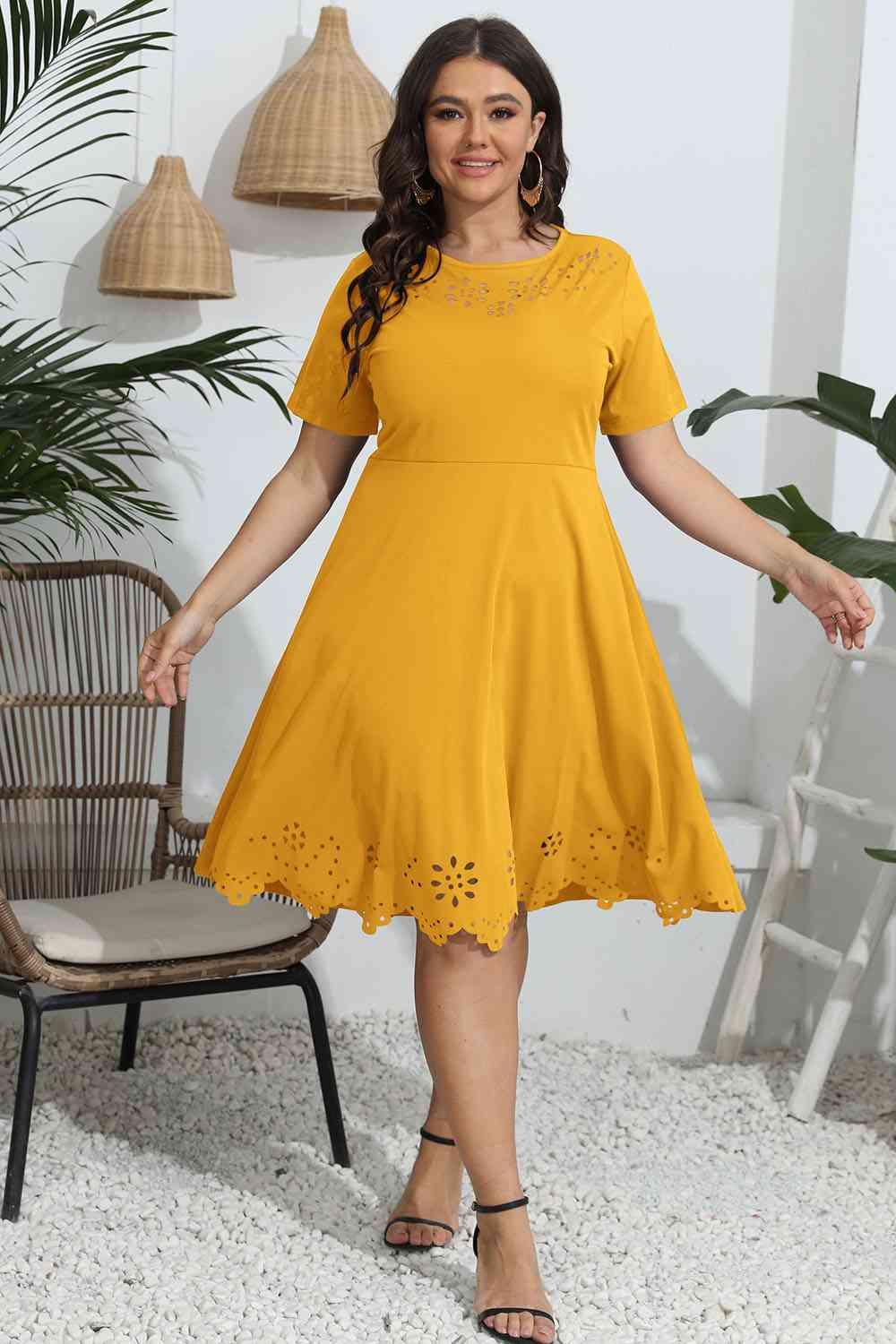 Plus Size Round Neck Openwork Dress - God's Girl Gifts And Apparel