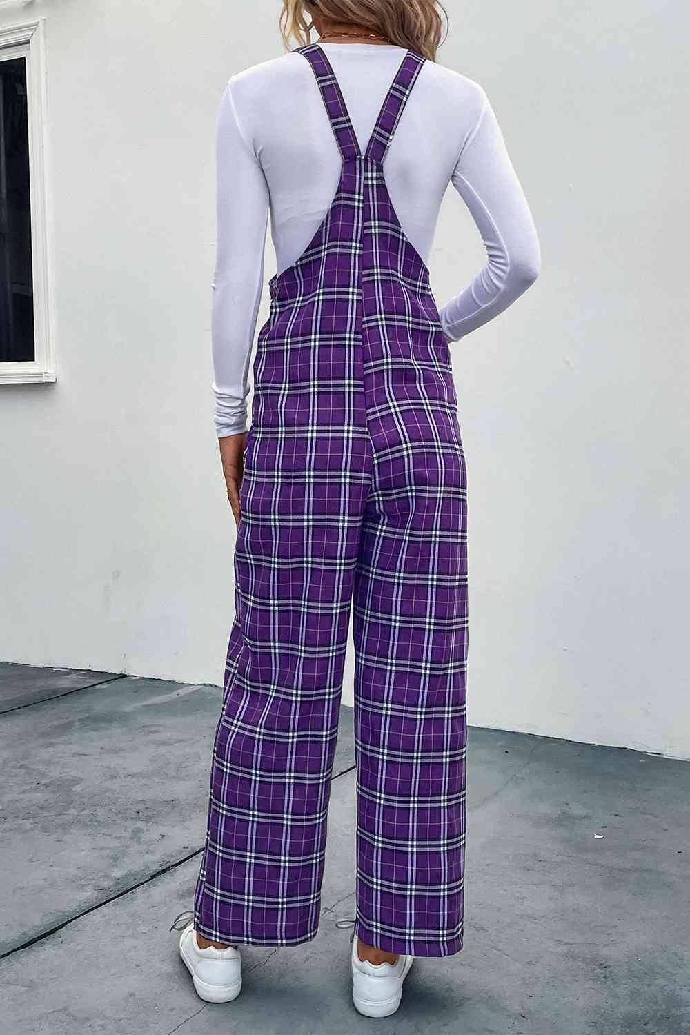 Purple Plaid Straight Leg Overalls - God's Girl Gifts And Apparel