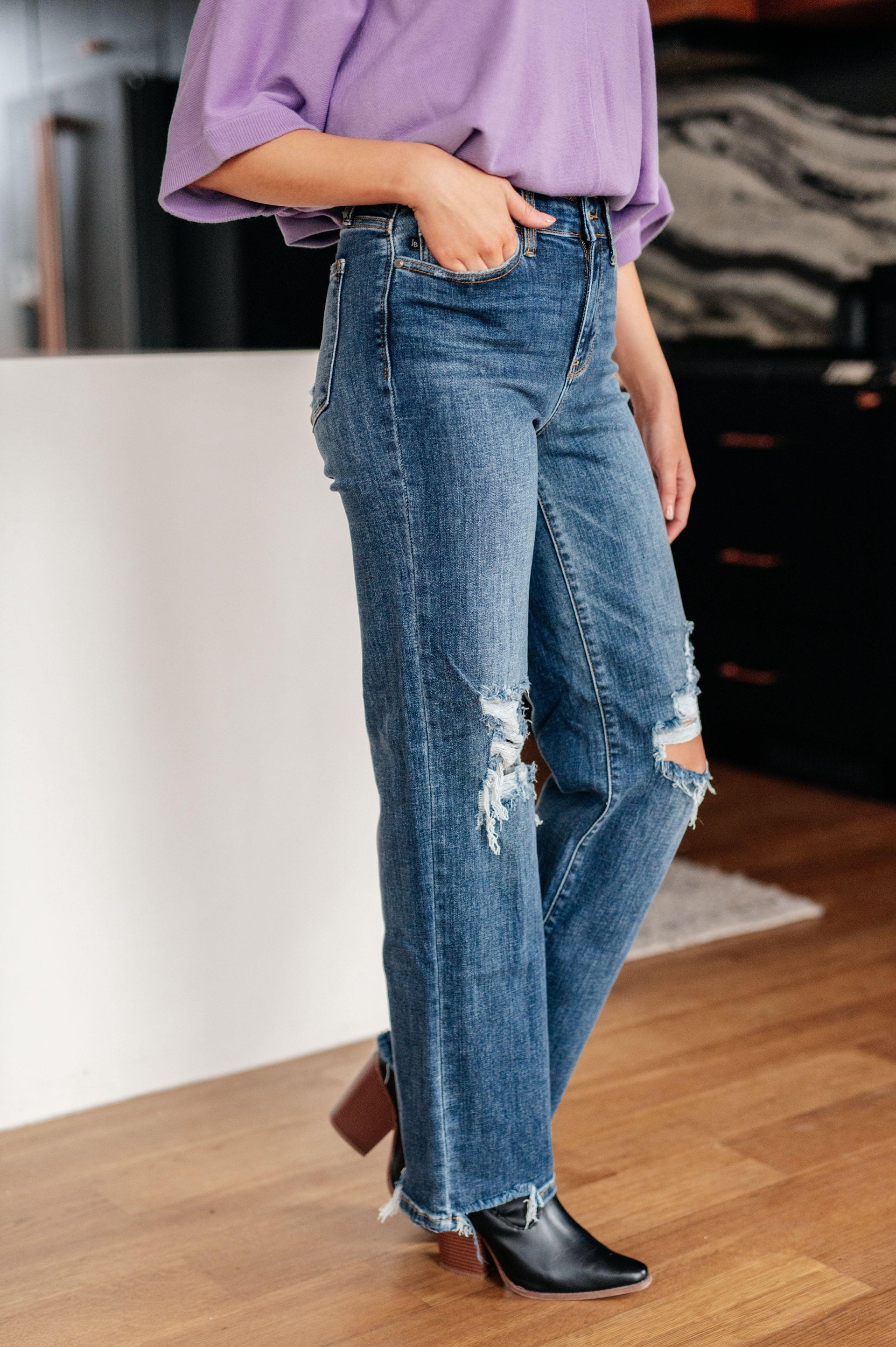 Rose High Rise 90's Straight Jeans in Dark Wash - God's Girl Gifts And Apparel