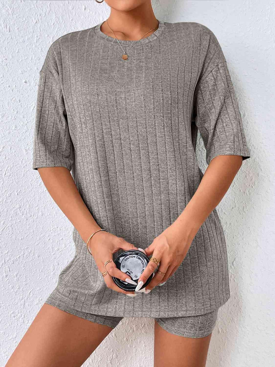 Textured Chic Half Sleeve Top and Shorts Ensemble - God's Girl Gifts And Apparel