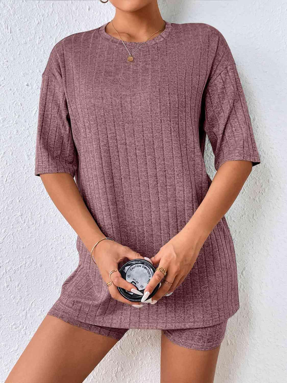 Textured Chic Half Sleeve Top and Shorts Ensemble - God's Girl Gifts And Apparel