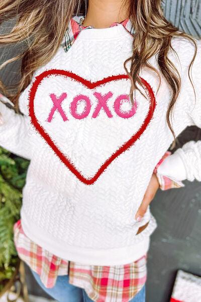 XOXO Heart Round Neck Dropped Shoulder Sweatshirt - God's Girl Gifts And Apparel