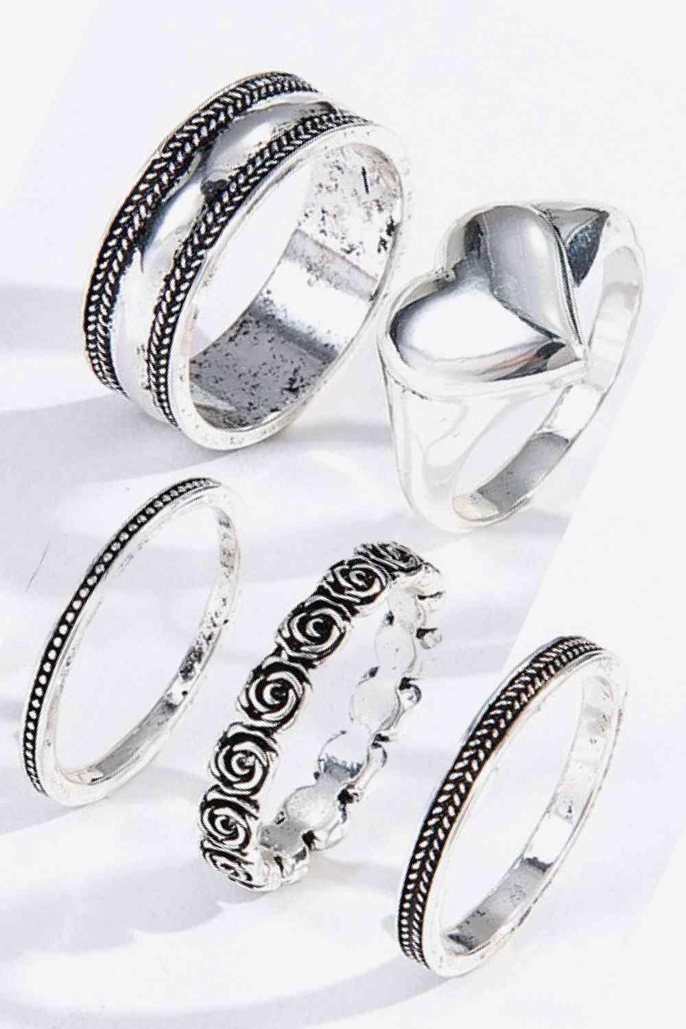 Zinc Alloy Five-Piece Ring Set - God's Girl Gifts And Apparel