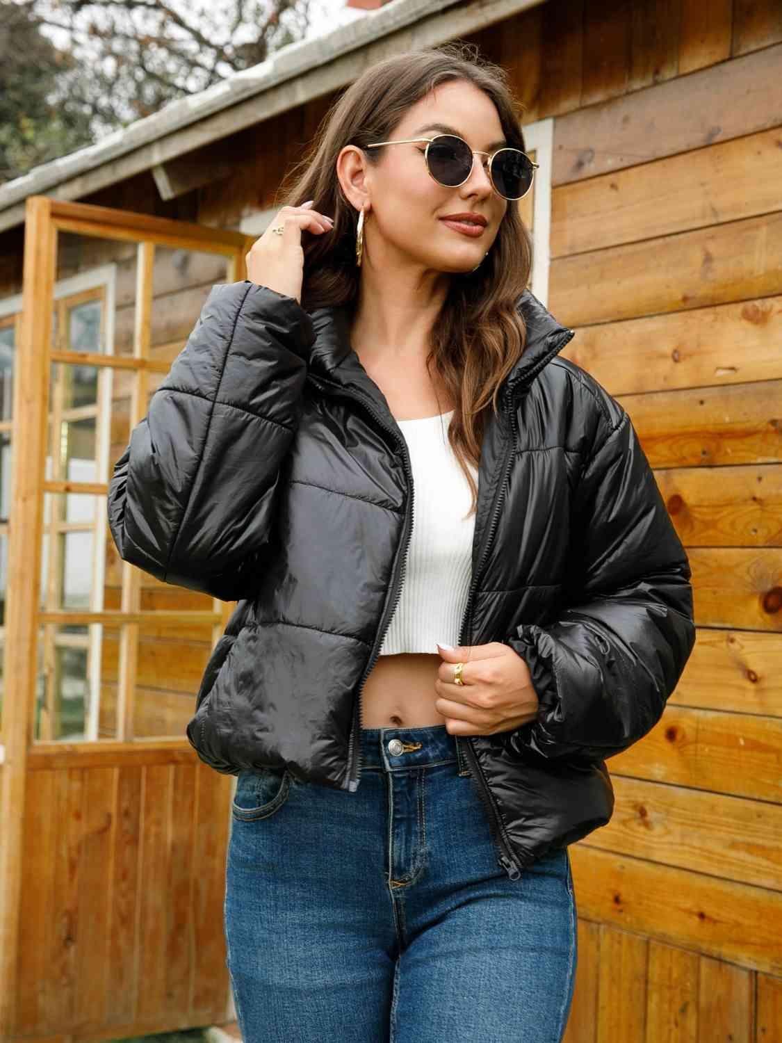 Zip-Up High Neck Puffer Jacket - God's Girl Gifts And Apparel