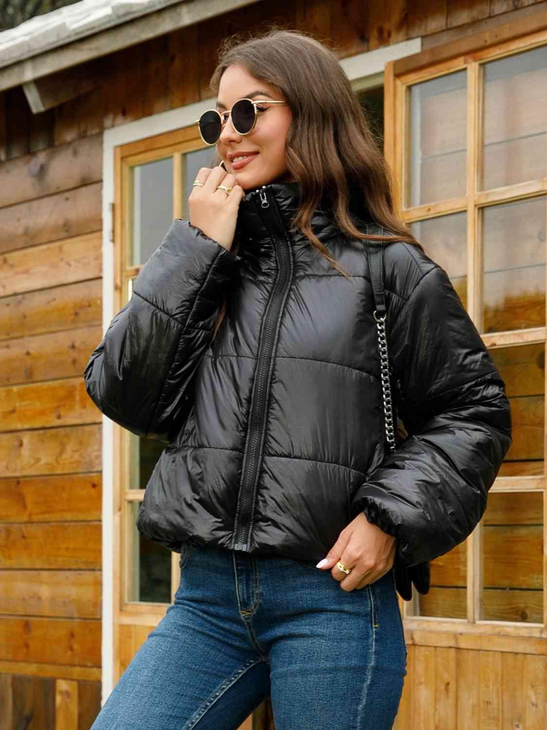 Zip-Up High Neck Puffer Jacket - God's Girl Gifts And Apparel